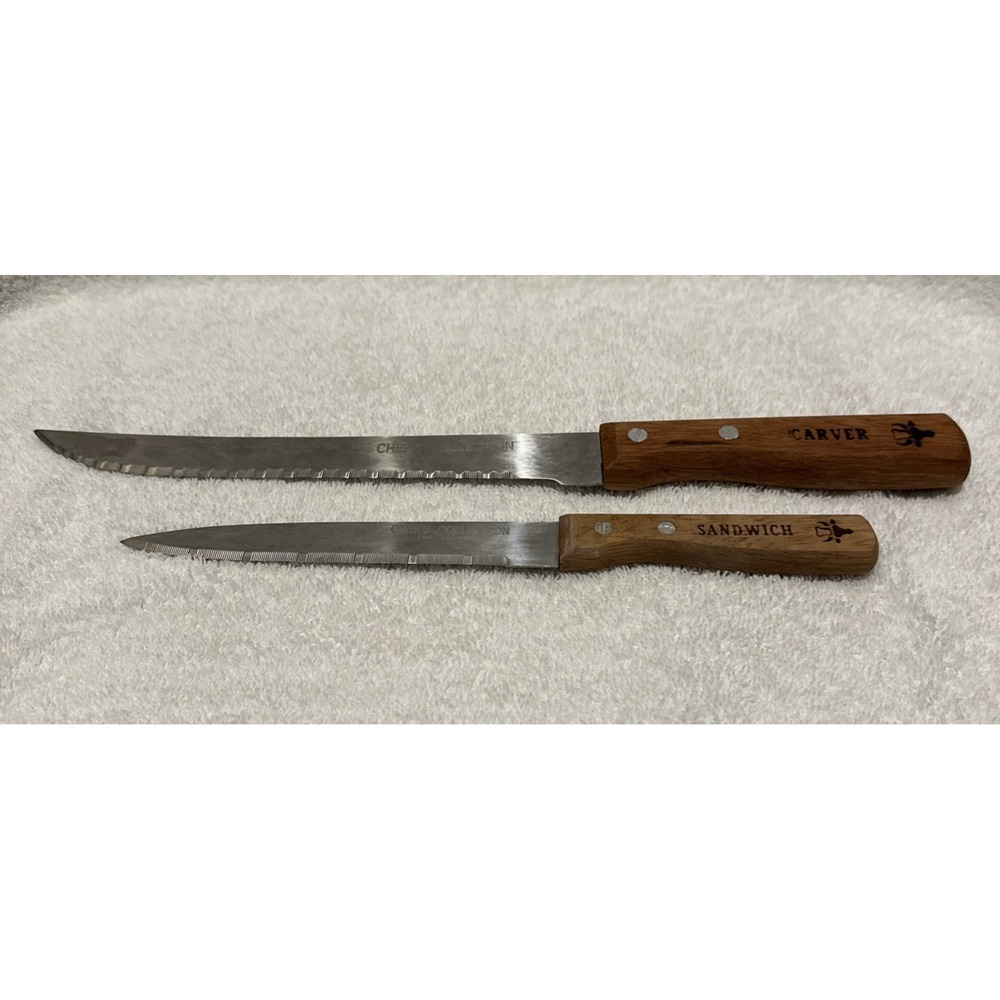 CHEF'S COLLECTION 8" Carver & 5" Sandwich Stainless Steel Wood Handle‎ Vintage